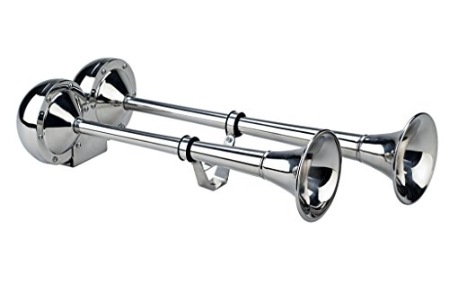 Wolo (125) The Dominator Stainless Steel Dual Trumpet Marine Horns - 12 Volt, Low and High Tone (125-12), Chrome