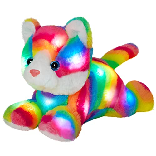 Glow Guards Light up Rainbow Cat Stuffed Animal Soft Kitty Plush Toy with LED Night Light Christmas Children's Day Birthday Gifts for Toddlers Kids Boys and Girls Children, 13''