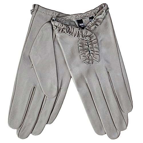 Women Autumn Simple Genuine Leather Gloves Sheepskin Lace Driving Touch Mittens Gray S