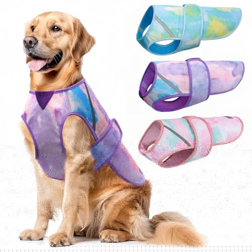 KYEESE Dog Cooling Vest for Large Dogs Lightweight Dog Cooler Jacket 3D Breathable Mesh Pet Cooling Shirts with Reflective Stripe UV Protection Pet T Shirt for Beach, Hiking, Walking (Purple, 2XL)