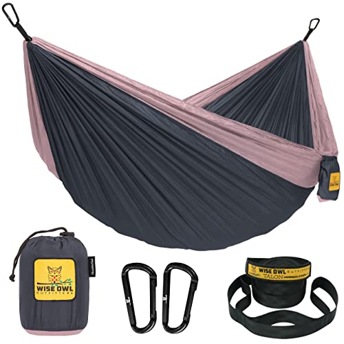 Wise Owl Outfitters Hammock for Camping Single Hammocks Gear for The Outdoors Backpacking Survival or Travel - Portable Lightweight Parachute Nylon SO Charcoal Rose