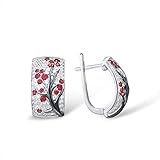 Santuzza 925 Sterling Silver Cherry Earrings Created Ruby Cubic Zirconia Tree Branches Dangle Earrings for Women