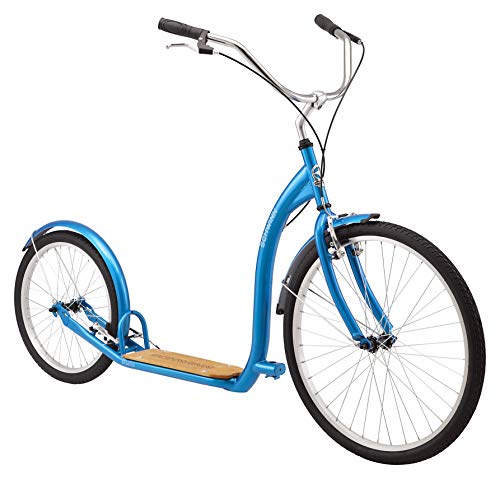Schwinn Shuffle Adult Scooter, 26-Inch Front Wheel, 20-Inch Rear Wheel, Alloy Linear Pull Brakes, Steel Frame, Blue