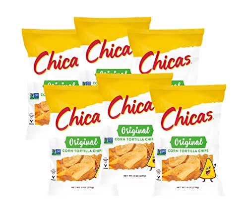 Chicas Corn Tortilla Chips - Vegan, Gluten Free, No Trans Fat, 8 oz. Bag, 8 Pack – Tortilla Chips for Dips, Spreads, Salsa, Nachos & More