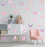 XUOIAYNB Pink Butterfly Wall Stickers,Butterflies with Plot Dots Vinyl Wall Decals, Removable Butterfly DIY Wall Art for Girl Bedroom Nursery Room Decor