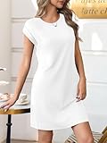 Wenrine Womens Summer T Shirt Dress Casual Cap Sleeve Crewneck Loose Shift Mini Dresses White