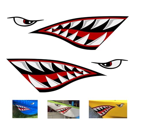Alemon Shark Teeth Mouth Reflective Decals Graphics Sticker Fishing Boat Canoe Car Truck Kayak Decals Accessories,14.8 x 5.0 inches