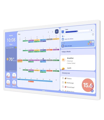Cozyla 15.6'' Digital Calendar Wall Touch Screen Support Any Android Tablet Google Play Apps To Do List Notepad Chore Chart for Kids Meal Planner Wall Mount Smart Electronic Calendar for Family White
