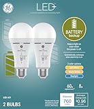 GE LED+ Backup Battery LED Light Bulbs, A21 Rechargeable Emergency Light for Power Outages + Flashlight, Soft White (2 Pack)