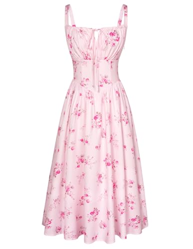 Scarlet Darkness Corset Dress for Women Long Length Ruched Bust Tea Party Dresses Pink Floral S