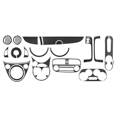 SIKUAI Car 29Pcs Carbon Fiber Interior Full Kit Cover Trim Replacement For Fiat 500 2012-2015, Black, only for Left-Hand Drive cars