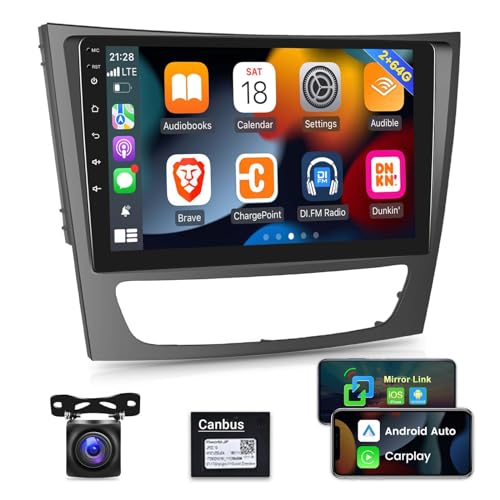 Car Radio for Mercedes Benz E Class W211 E200 CLS W219 2002-2009, [2G+64G] 9 inch Android 13 Touch Screen Car Stereo, Carplay/Android Auto/Bluetooth/WiFi +AHD Backup Camera+MIC