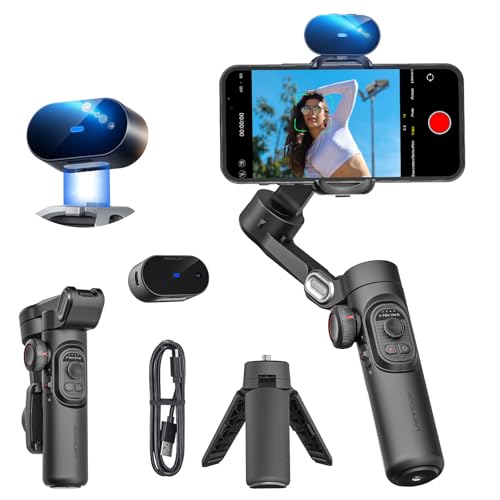 AOCHUAN XE AI Version,Gimbal Stabilizer for Smartphone,NO APP AI Tracking, Gesture Control,360°Inception Gimbal with TikTok YouTube,3-Axis Foldable Handheld Tripod for iPhone& Android,Black
