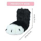 BNLIDES Cosplay Animal Cat Wolf Dog Fox Fursuit Feet Paw Claw Shoes Furry Boots Costume Accessories for Adult (Black-White)