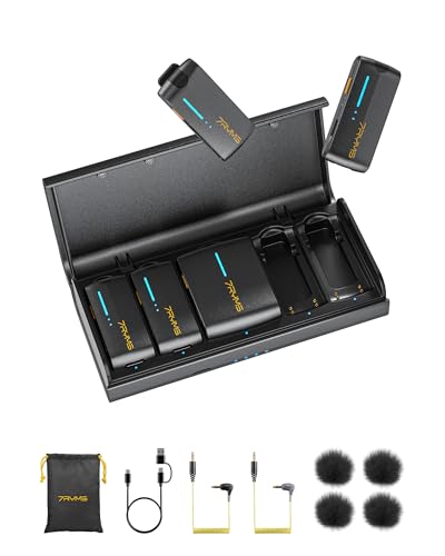 7RYMS iRay DW40 Wireless Lavalier Microphone System with 4 Transmitter, Noise Cancellation, 656ft Range, 12.5H Working, Lapel Mic for iPhone Android Camera PC, Podcast Live Streaming Interview