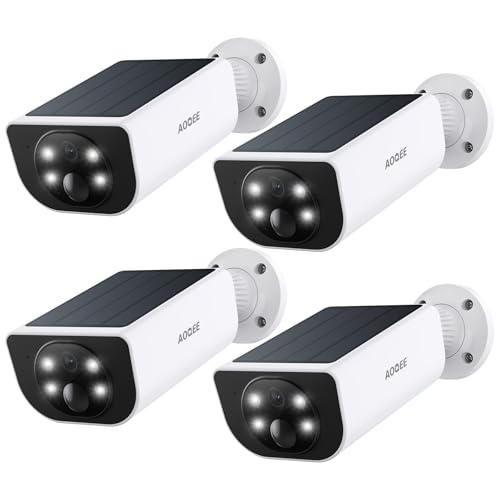 AOQEE Cameras for Home Security-2K Wireless Security Camera Outdoor with AI Motion Detection & Siren, Non-Stop Solar Powered Charging, Color Night Vision, SD/Cloud Storage, Waterproof, S1 4P