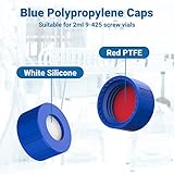 FOUR E'S SCIENTIFIC 2 mL Autosampler Vial 1000 Pack- HPLC Vial | 9-425 Clear Vial with Blue Screw Caps | Writing Patch | Graduation | Red PTFE & White Silicone Septa Fit for LC Sampler