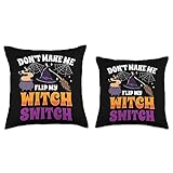 Broomstick Flipping Flying Patch Pumpkin Ghost Switch Witch Halloween Costume Wizard Humorous Throw Pillow, 16x16, Multicolor