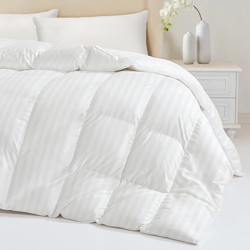 Down Feather Fiber Comforter King Size - All Season Luxury Hotel Duvet Insert, Medium Warmth, 750+ Fill Power Fluffy Premium Comforter with 8 Corner Tabs, White Cotton Cover, 106'' x 90''