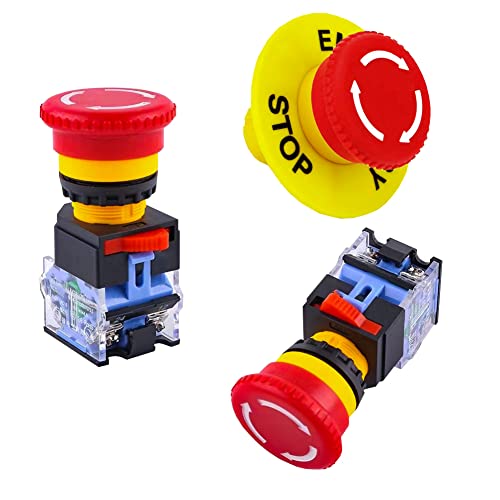 QL-LINRUN Emergency Stop Button Switch, 2pcs Red, Push Button Operation, 10A 660V, 2 Positions