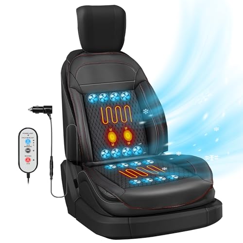 12V Cooling Car Seat Cover Front Seat, Ventilated Warm Cooling Car Seat Cushion with Massage, 16 Fans Seat Cooler, AC Cooling Seat Cover for Car, 1PCS (Black, Warm Cooling Massage)