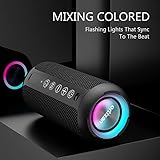 Ortizan Portable Bluetooth Speaker: IPX7 Waterproof, 24W Loud Sound, Deep Bass, Bluetooth 5.3, LED Lights, Wireless Stereo Pairing, 30H Playtime, for Home/Outdoor/Party/Beach, Birthday Gift (Black)