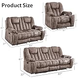 EBELLO 3 Pieces Recliner Sofa Furniture Set, Manual Recliner with Massage and Heat, Loveseat Recliner Chair and 3 Seat Reclining Couch Set for Living Room, Light Brown(Recliner+Loveseat+Sofa)