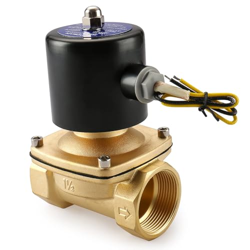 Baomain Electric Solenoid Valve Port 1-1/2" 110 VAC Thread Direct Acting Normally Closed(NC) Compatible with Water Gold