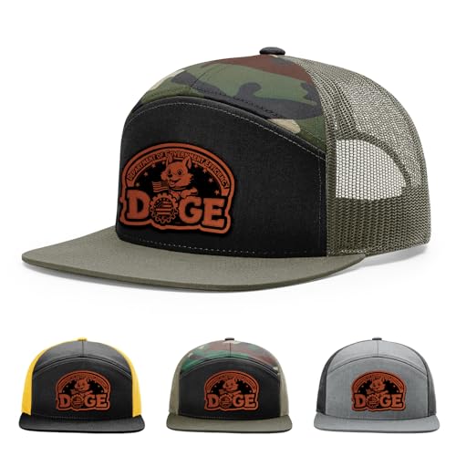 I Accept Doge - Funny Dog Meme, Dogecoin Bitcoin LTC 2021 Tesla Elon Musk SNL Doge Dog Face Hat, 168 Style Trucker Leather Patch Hat for Men & Women, 7 Panel Baseball Cap with Snapback Enclosure