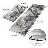 Kitchen Rugs Cushioned Anti Fatigue 2 Piece Set, Marble Kitchen Mat Non Slip, Abstract Kitchen Runner Rug Gray and White Modern, Waterproof Memory Foam Mats for Floor, 17'' x 30'' + 17'' x 47 ''