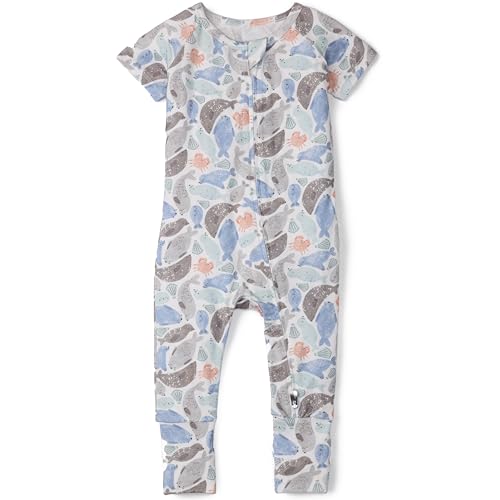 Loulou Lollipop Tencel Lyocell Short Sleeve Zipped Romper - Silly Seals 3-6 M, Baby Footie