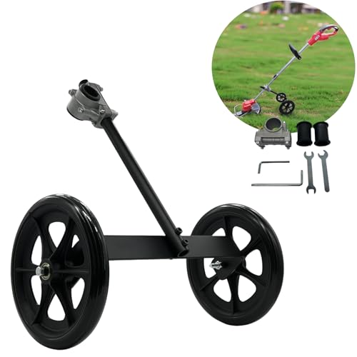 String Trimmer Wheel Attachment, 20" Adjustable Height String Trimmer Support Wheel w 0.98-1.34" Shaft Tube for Gas String Electric Brushcutter, 8" Widen Lawn Roller