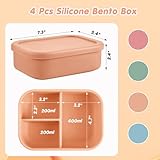 Layhit 4 Pcs Silicone Bento Box Reusable 3 Compartment Silicone Bento Lunch Container for Adults Microwave Dishwasher Freezer Safe (Dark Colors)