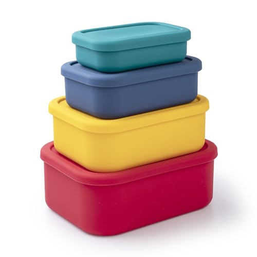 XuCeLo Silicone Food Storage Containers with Lids Set 4 Sizes and Silicone Containers,For Freezing, Bento Boxes, Snack Boxes,Freezer preservation Leak Proof (1, Rectangular)