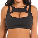 Push up Sports Bra for Women Sexy Hollow Crop Tops with Removable Cups Yoga Workout Fitness Yoga Bra Medium Support Black Medium