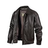 REED Men's American Style Bomber Genuine Leather Jacket (XL, Brown)