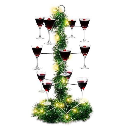 Cocktail Tree Stand, Christmas Tree Drink Holder, 3 Tier - 12 Holders for Champagne, Martini, Margarita Cups Holder, Perfect for Bridal Showers, Birthday, Housewarmings, and Bachelorette Parties