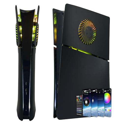 Cover Plates for PS5 Slim Digital Edition with RGB Light Strip and Dust Filter with Cooling Vents DOBEWINGDELOU 400+ Effects LED Light Ring Console Face Plate Cover DIY Decoration Kit Accessorie Black