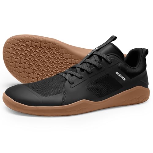 AIRHAS Men's Barefoot Shoes Zero Drop Workout Minimalist Gym Shoes for Men Deadlift Cross Training Sneakers (Black/Gum,9.5