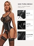 Women's Sexy Lace Lingerie Set with Garter Belt Bodysuit Teddy and Panty Corset Lingerie for Women Black