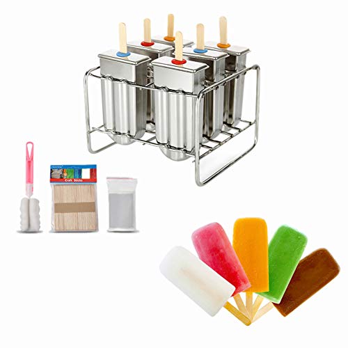 Ice Lolly Mold, Stainless Steel Popsicle Mold, Ice Cream Mould with Stick Holder Base, Lolly Maker Set, DIY Ice Cream Mould Maker Freezer Set of 6