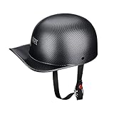 Woljay Vintage Open Face Motorcycle Helmet Retro Baseball Cap Half Helmets Men Women for Scooter Moped Cap Street Cruiser Jet - DOT Certified (X-Large, Matte Carbon Fiber)