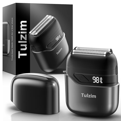Tulzim Electric Foil Shaver for Men: Portable Electric Razor for Beard/Face - 3 Floating Blade LED Display USB-C Fast Rechargeable - IPX7 Waterproof for Travel & Home - Ink Black