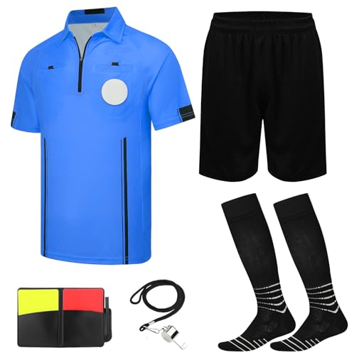 Soccer Referee Kit Soccer Referee Shirt Jersey Shorts Ref Socks Whistle Red Yellow Card for Men & Women Halloween Costume S