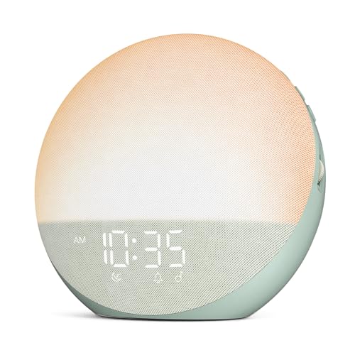 Sunrise Alarm Clock White Noise Machine: Natural Wake Up Light - Dimmable Clock with Bluetooth Speaker for Bedroom - 25 Sleep Sounds for Baby Adults Kids Sage Green