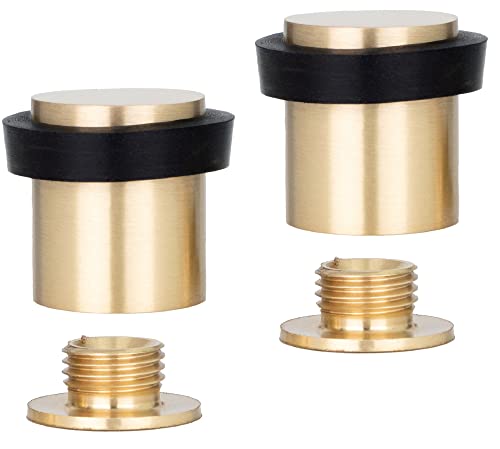 Set of 2 Door Stoppers | Threaded Base | Brass | Tools, Screws + Fixing Plug | EVI Herrajes