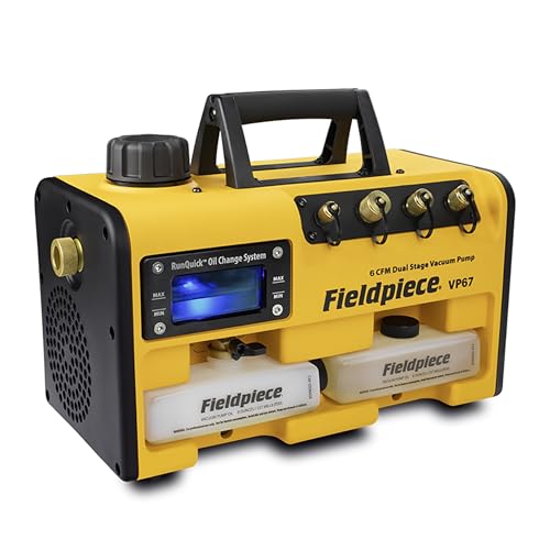 Fieldpiece VP67 Vacuum Pump – 6 CFM, 1/2 HP DC Motor, RunQuick Oil Change System – Portable - Professional HVAC Tool - A2L Compatible