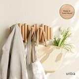 Umbra Picket 5 Hooks, Wall-Mounted Rail, Doubles as Art, Beveled Pine Wood Dowels, Natural Finish