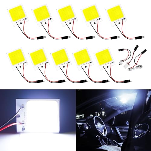 Qasim LED Dome Light 12V COB 48-SMD Auto Car Interior LED Panel Light, Reading Plate Light, Roof Ceiling, Map Lamp with BA9S T10 Festoon Adapters(Pack of 10)