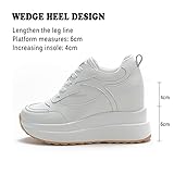 AONEGOLD Platform Sneakers High Hidden Heel Sneakers for Women Wedge Sneakers Leather Upper Fashion Lace up Sneakers Increasing 3.94 inch(White,Size 4.5)